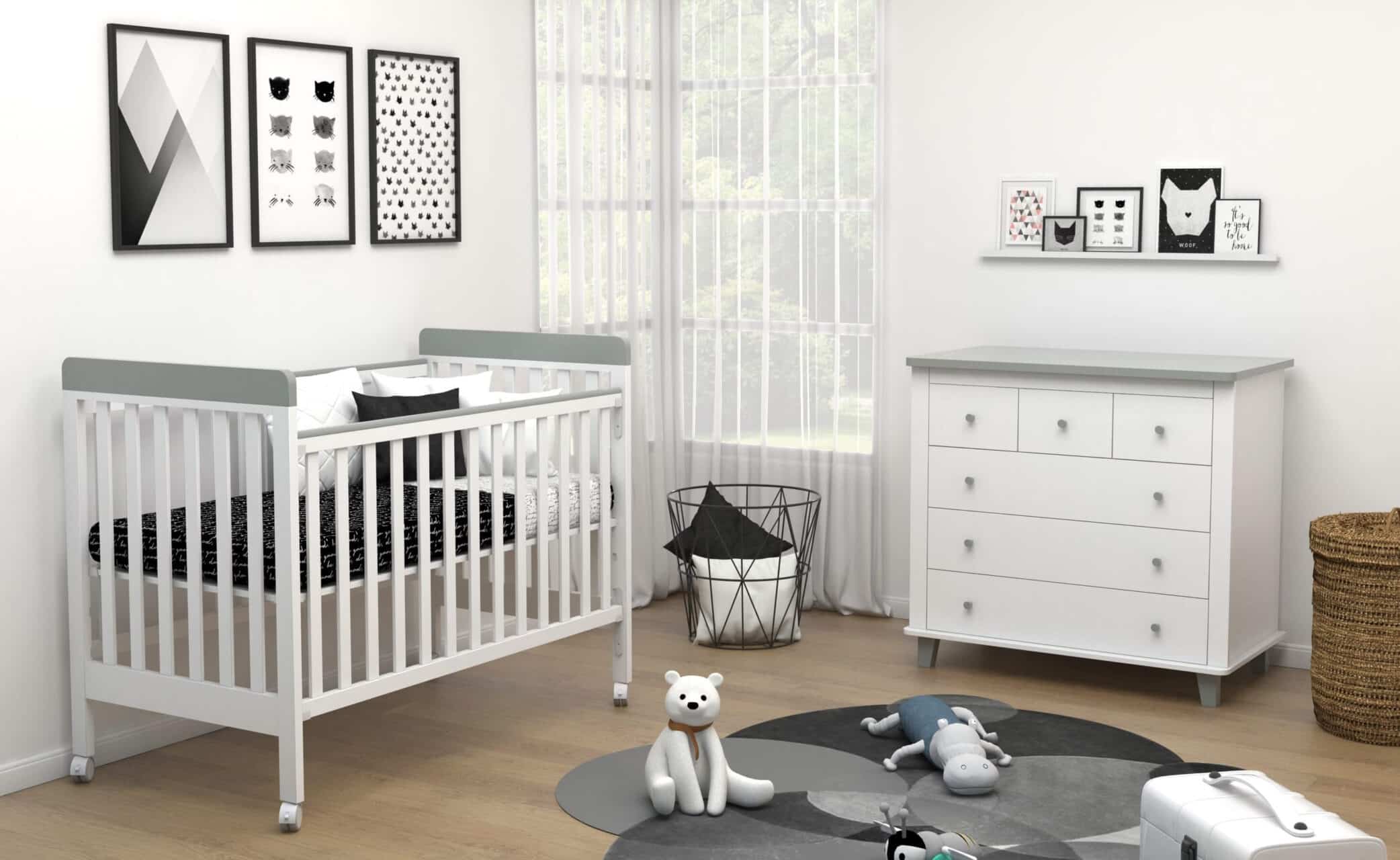מיטת תינוק דגם ארבל  לבן שילוב אפור- רהיטי שניר